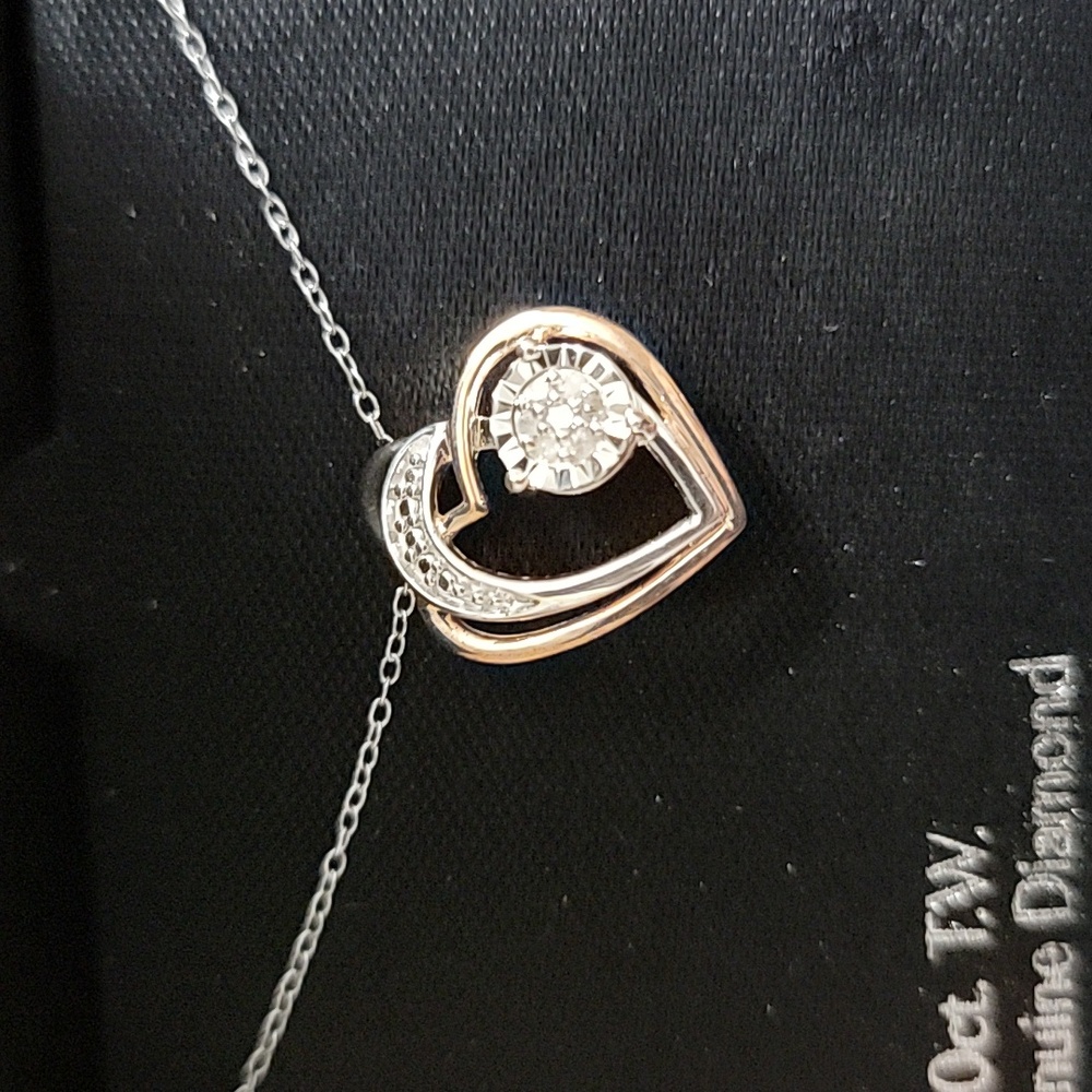 Sterling Silver two toned heart necklace - Picture 2 of 3